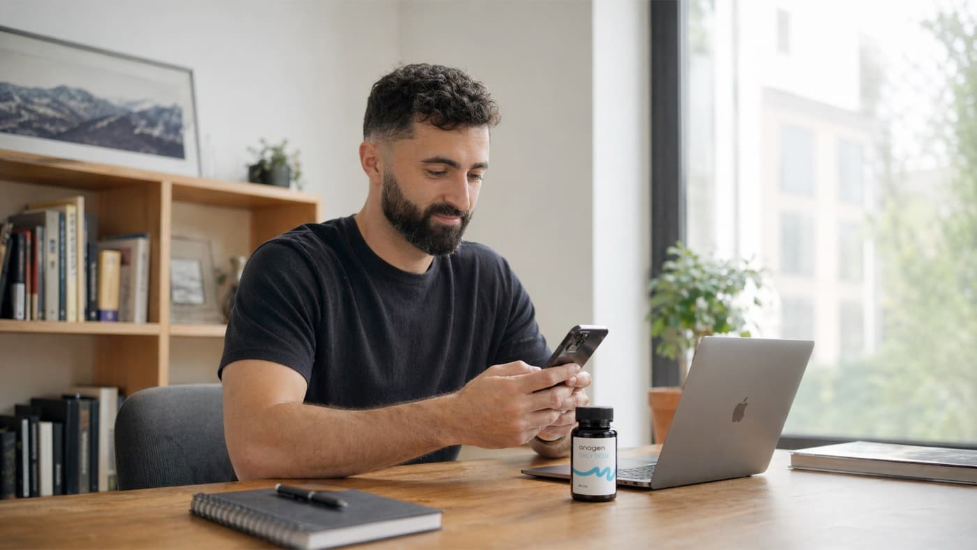 Person reviewing hair progress photos on a laptop